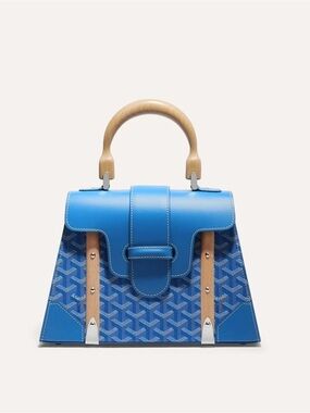 Blue Mini Top-Handle Satchel with Wood Handle